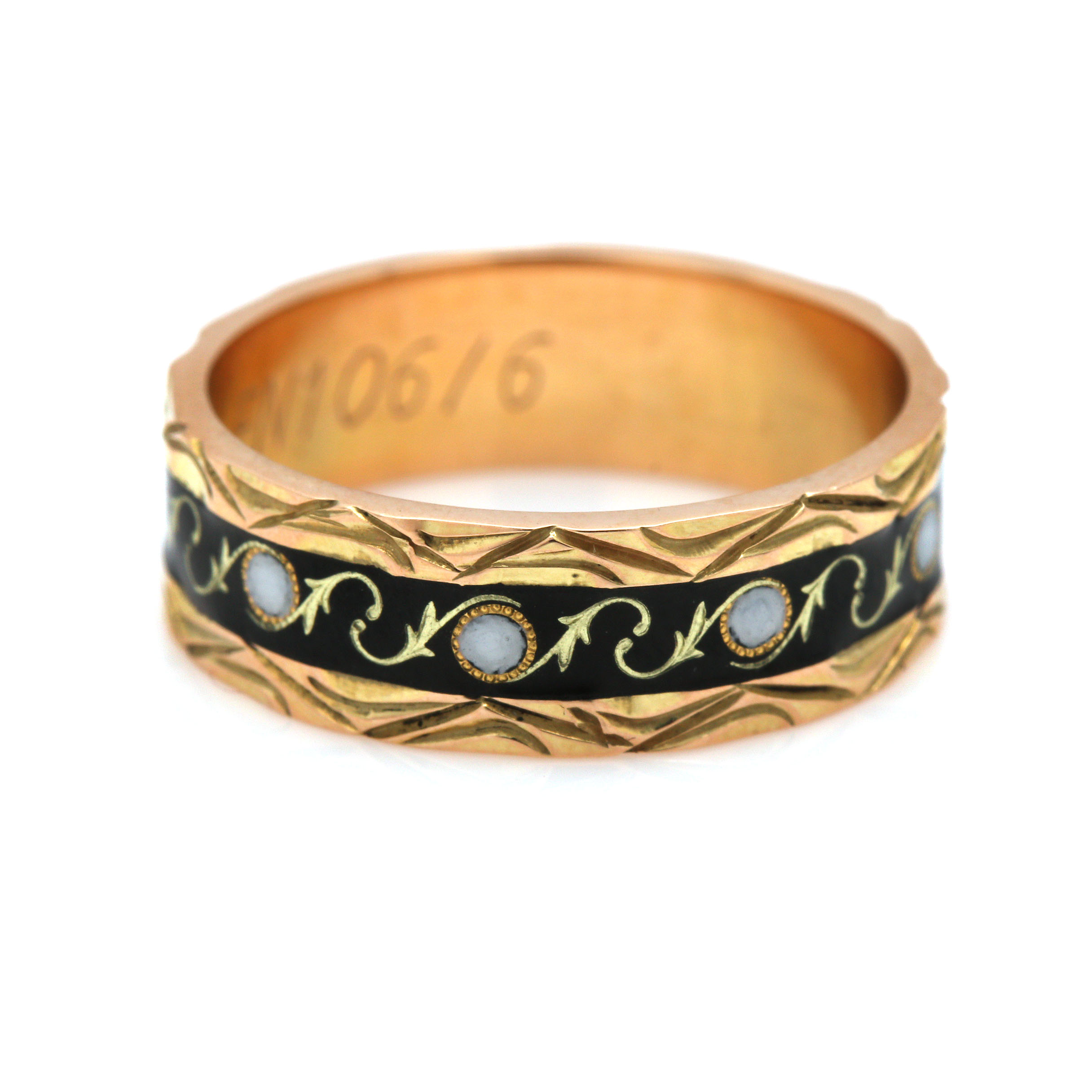 14K Yellow Gold Foliate Enamel Ring