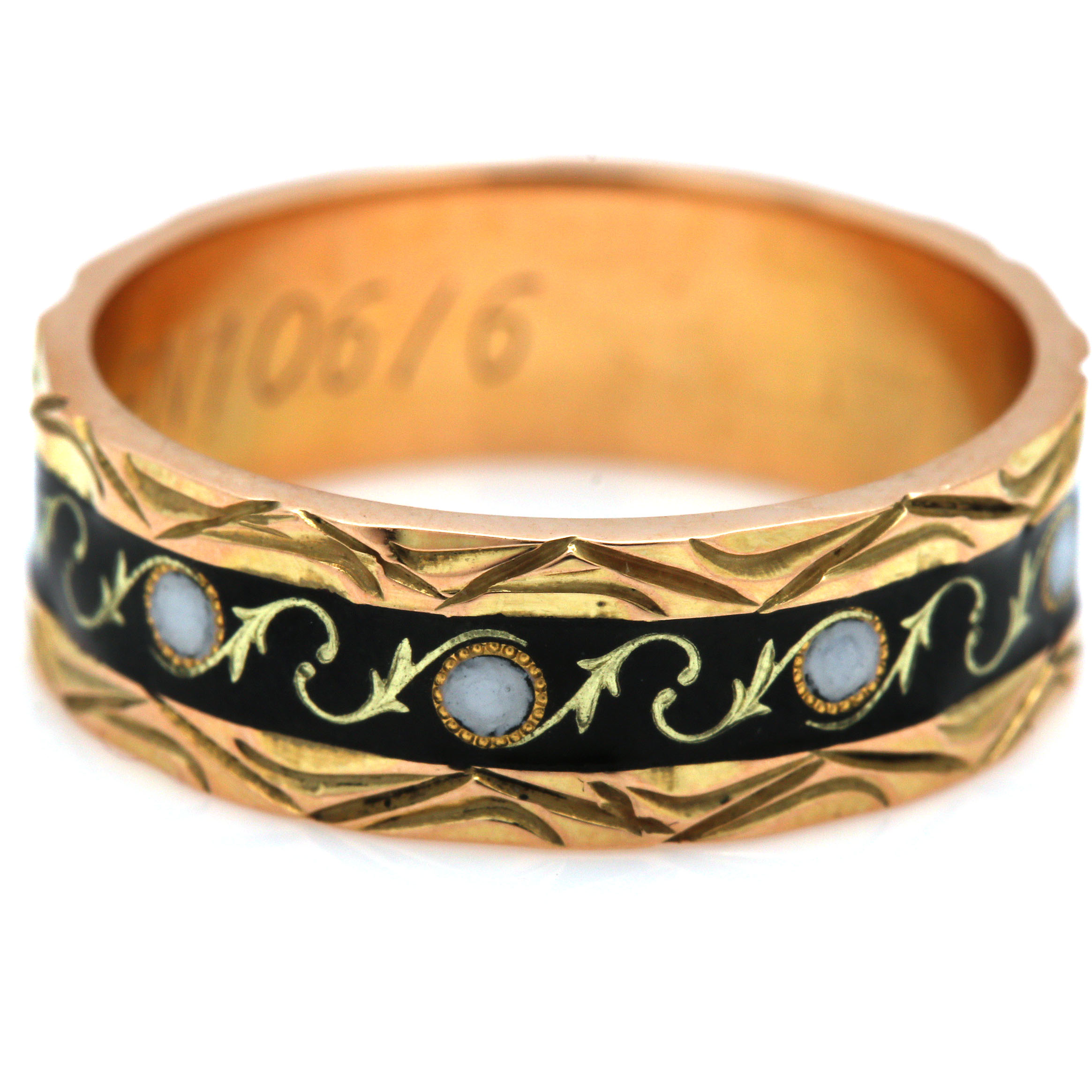 14K Yellow Gold Foliate Enamel Ring