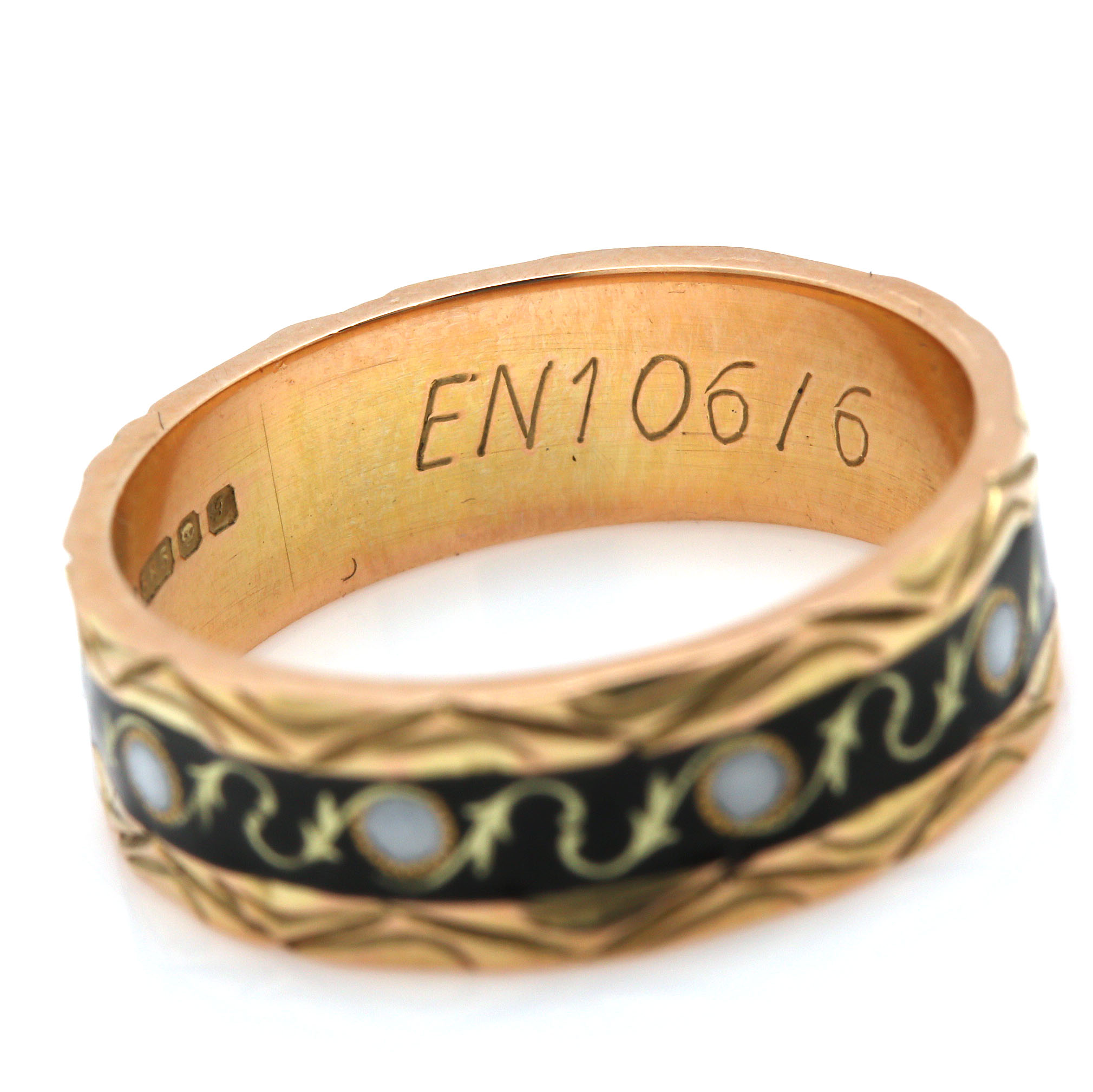 14K Yellow Gold Foliate Enamel Ring