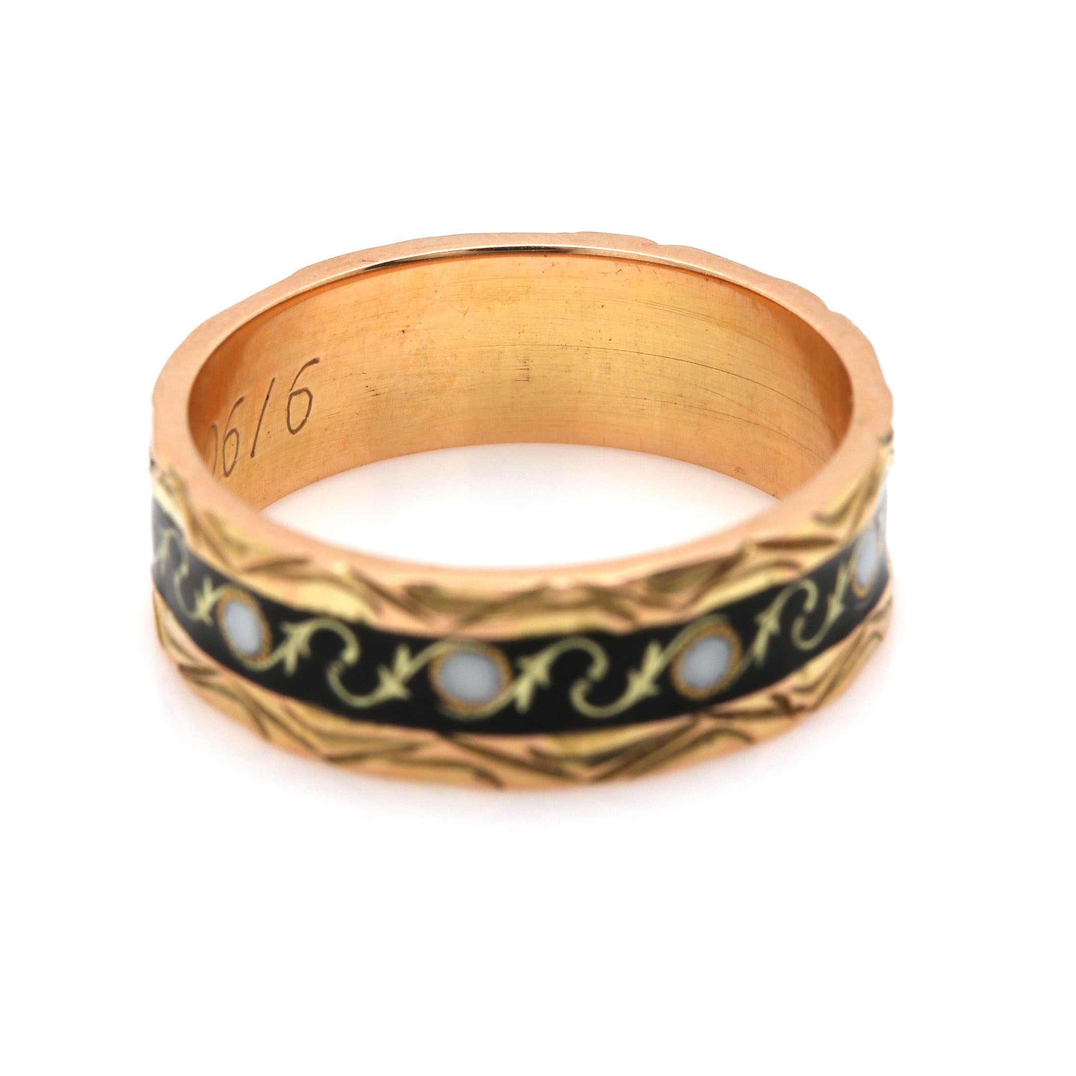 14K Yellow Gold Foliate Enamel Ring