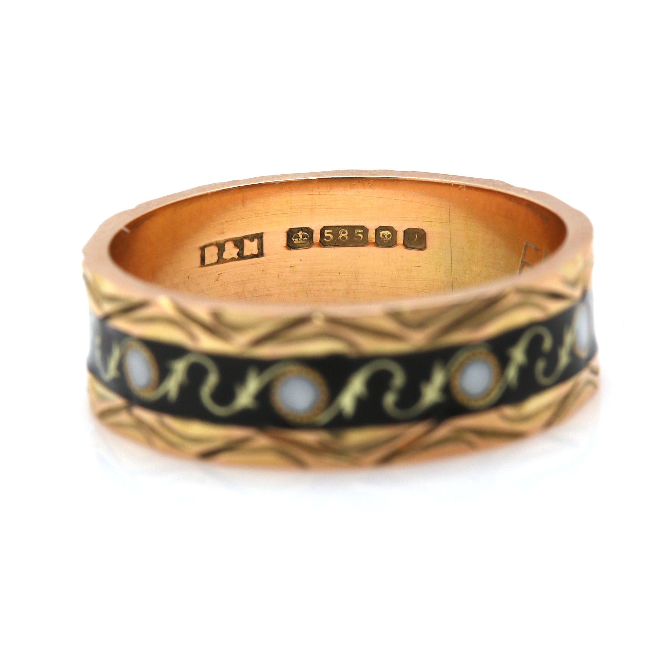 14K Yellow Gold Foliate Enamel Ring