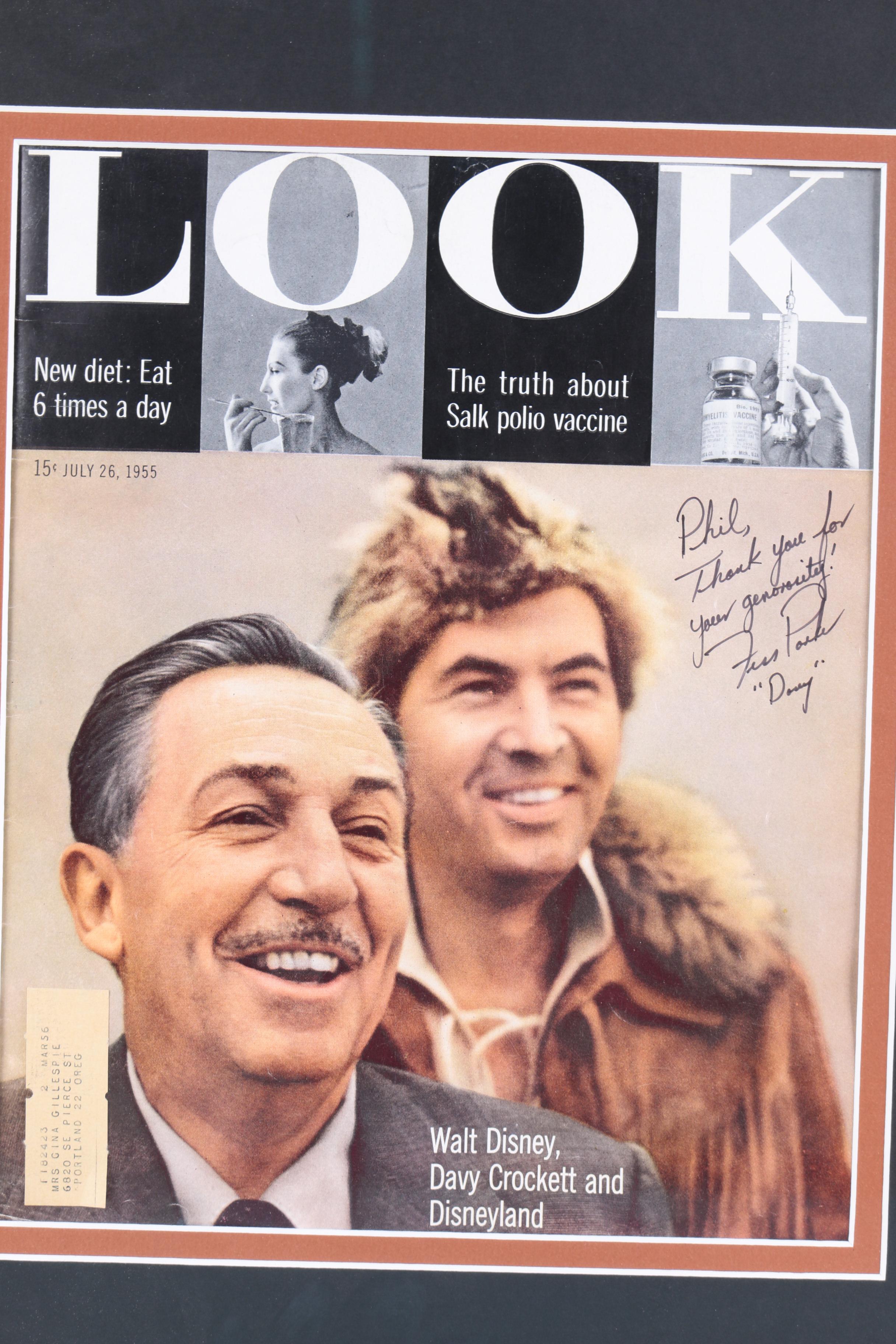 Fess Parker-Autographed 1955 "Look" Cover Featuring Disney's "Davy Crockett"