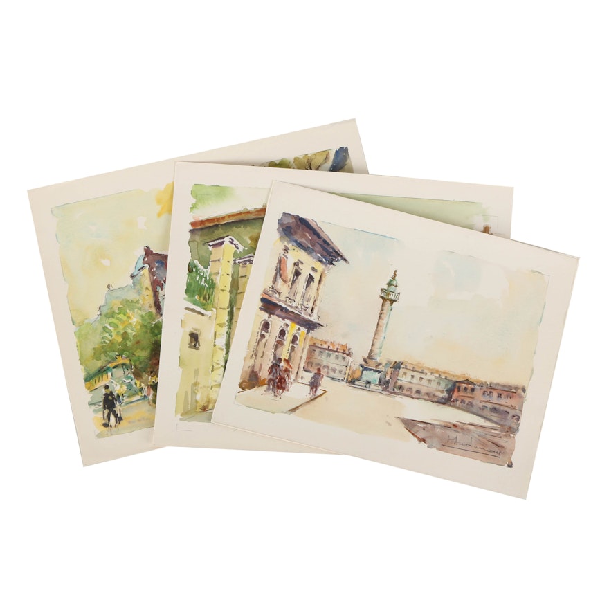 Georges Audureau Watercolor Paintings Featuring Paris Landmarks