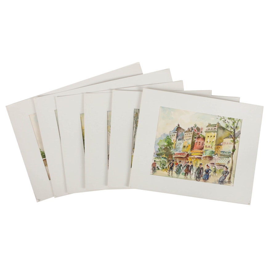 Collection of Georges Audureau Original Watercolor Paintings of Paris