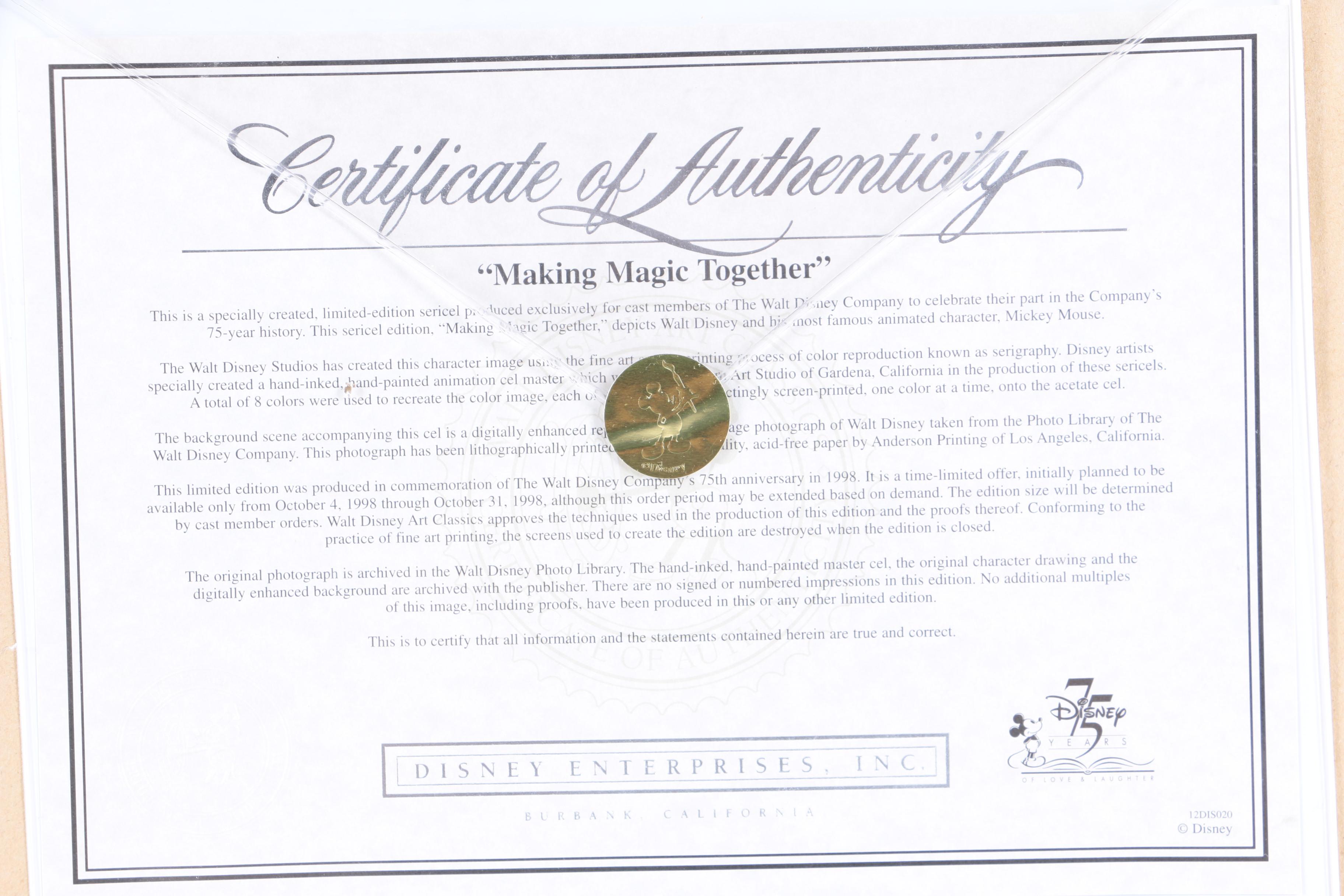 Disney Limited Edition Mickey Mouse Themed Sericel "Making Magic Together"