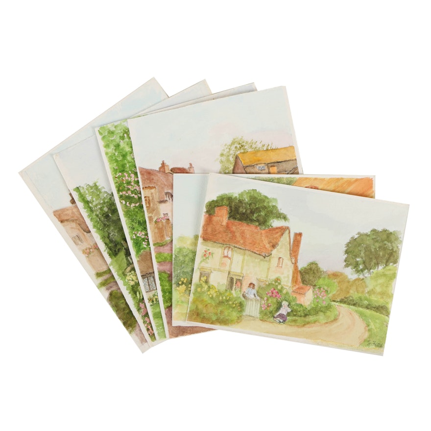 Zoe Fitch Watercolor Paintings on Paper of Rustic Buildings