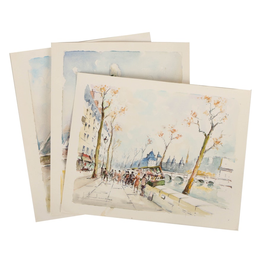 Georges Audureau Original Watercolor Paintings of Paris