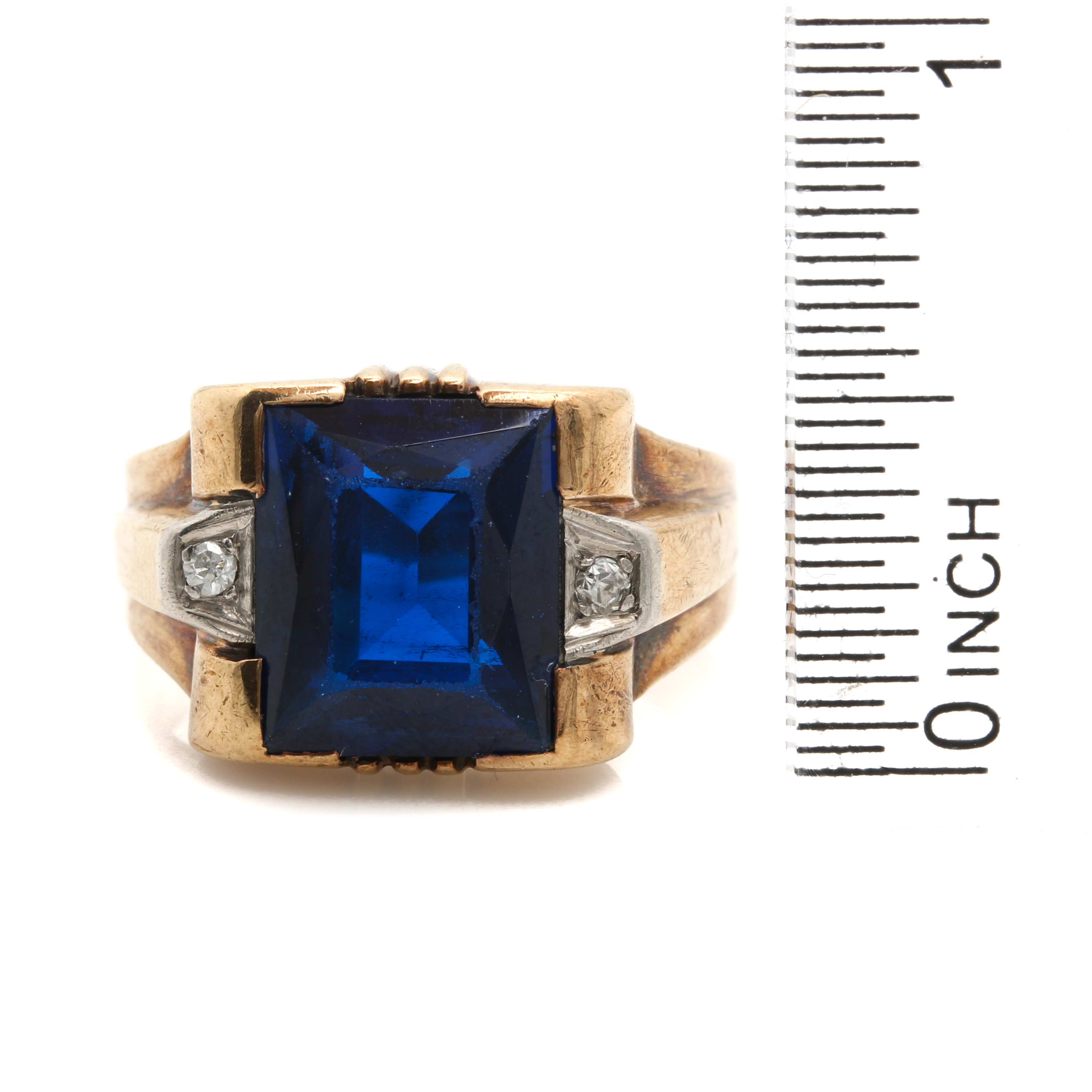 10K Yellow Gold Blue Spinel Diamond Ring