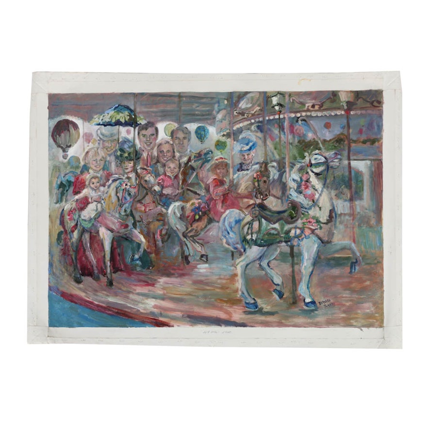 Barbara Pugsley Oil Painting on Canvas of a Carousel