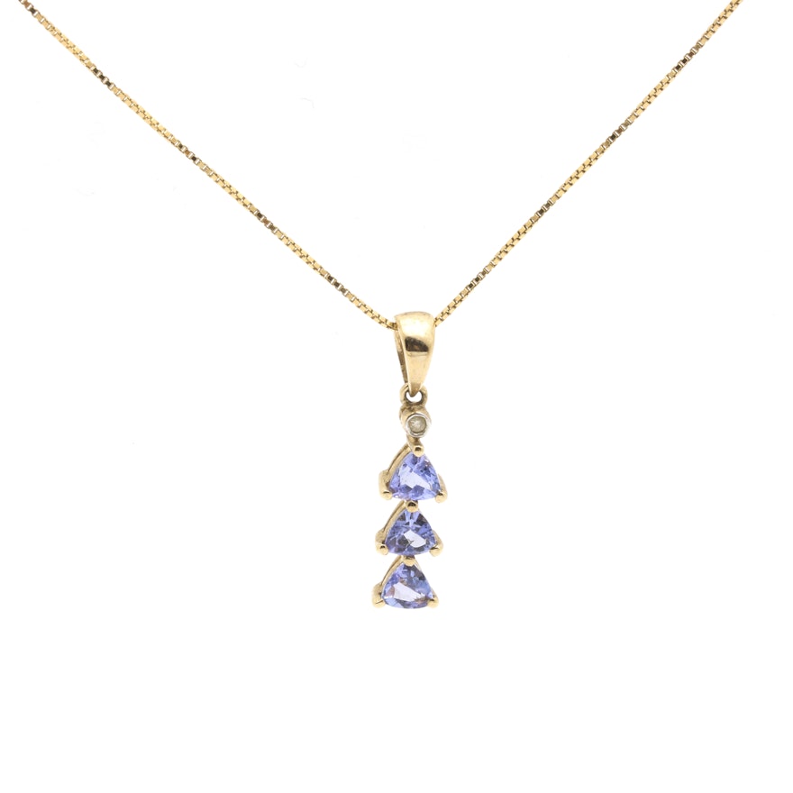 10K Yellow Gold Tanzanite and Diamond Pendant Necklace