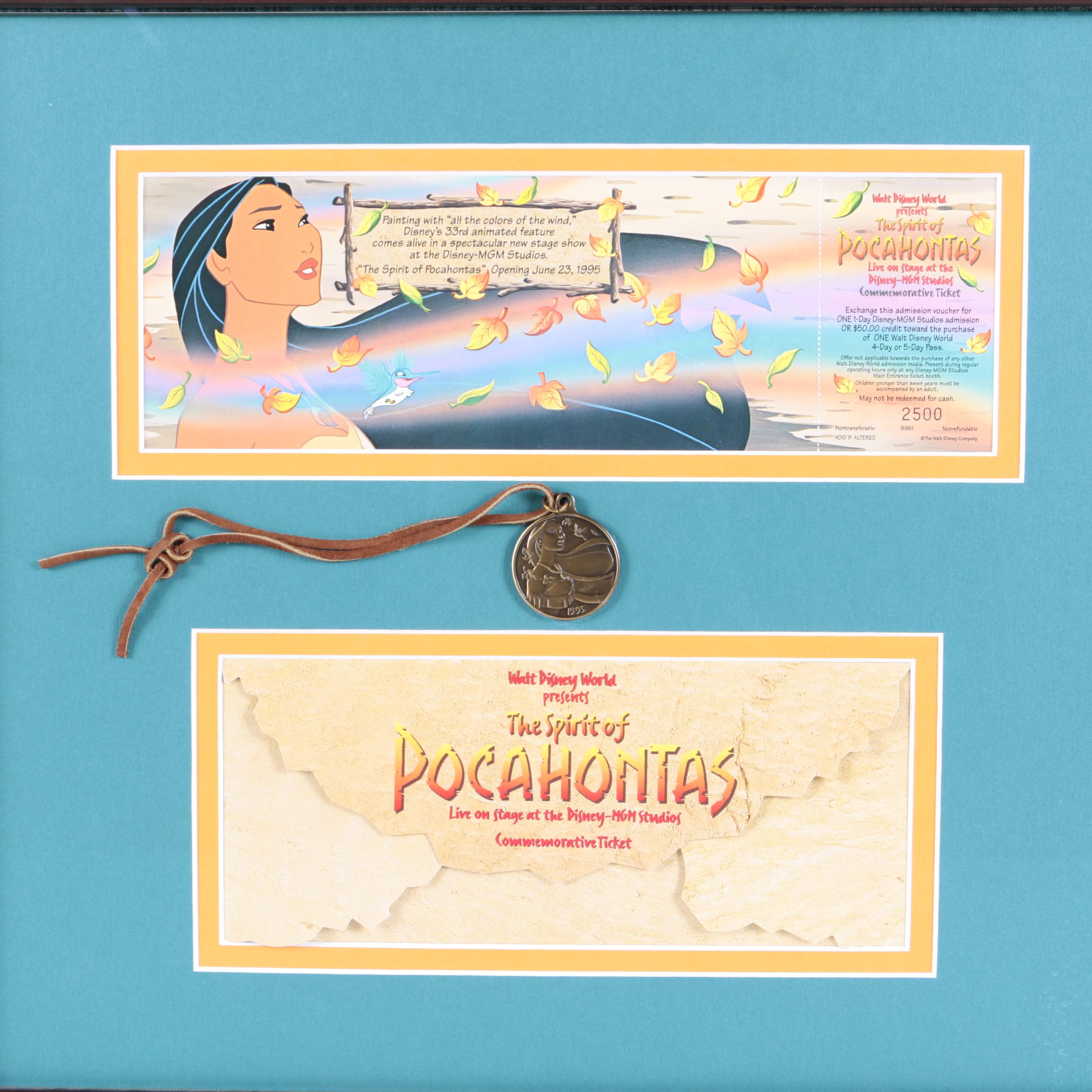 Walt Disney World Commemorative Ticket and Pendant "The Spirit of Pocahontas"