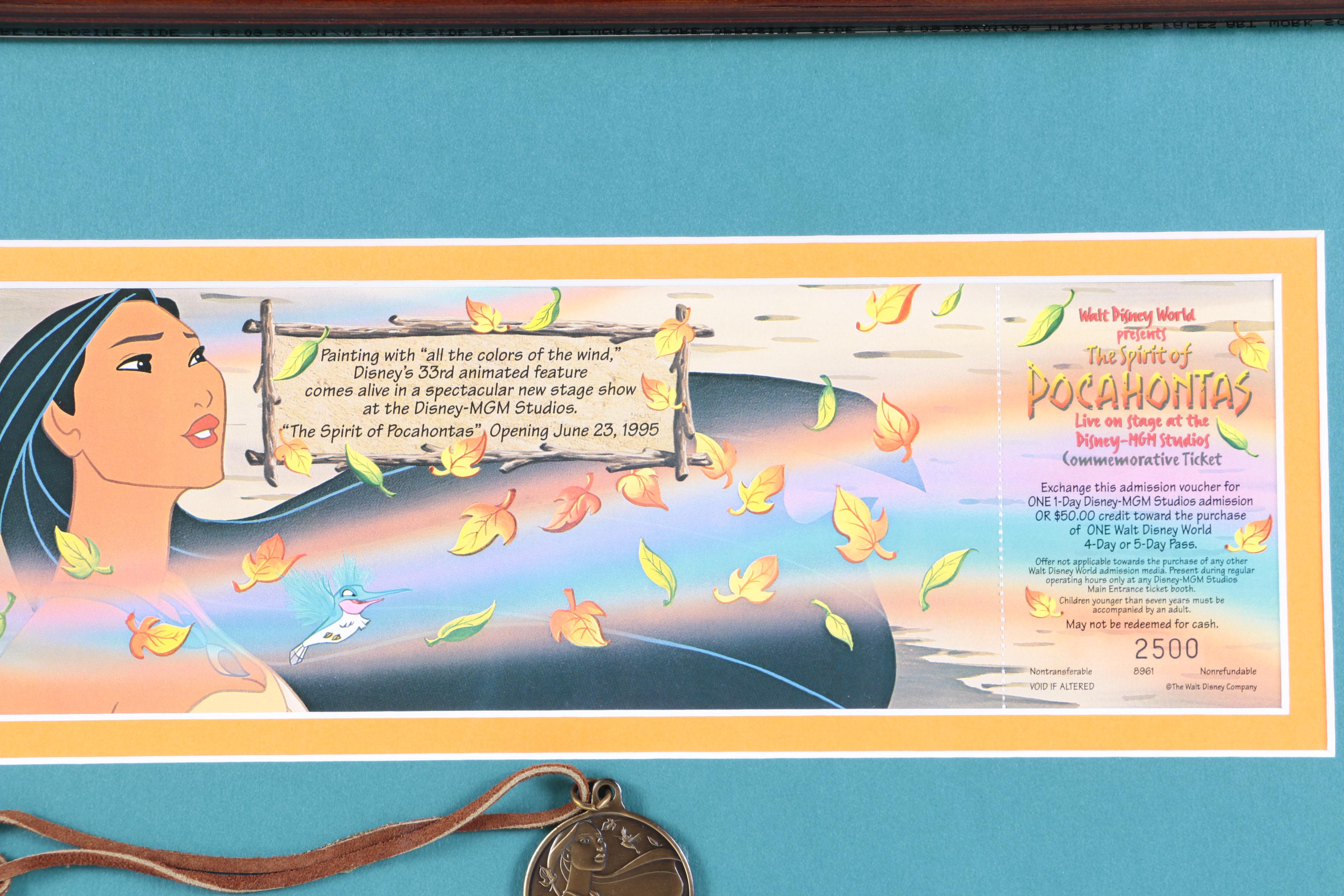 Walt Disney World Commemorative Ticket and Pendant "The Spirit of Pocahontas"