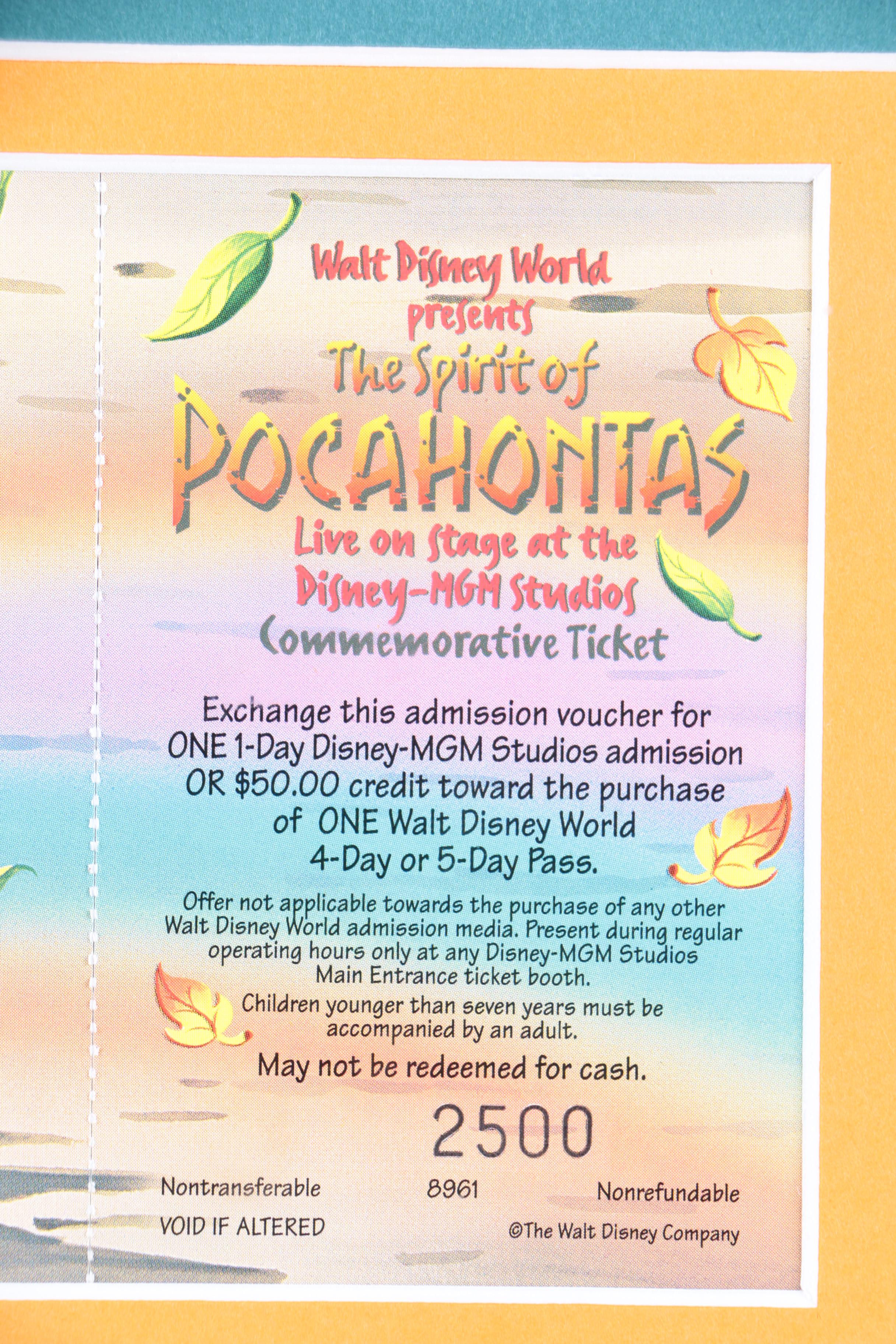 Walt Disney World Commemorative Ticket and Pendant "The Spirit of Pocahontas"