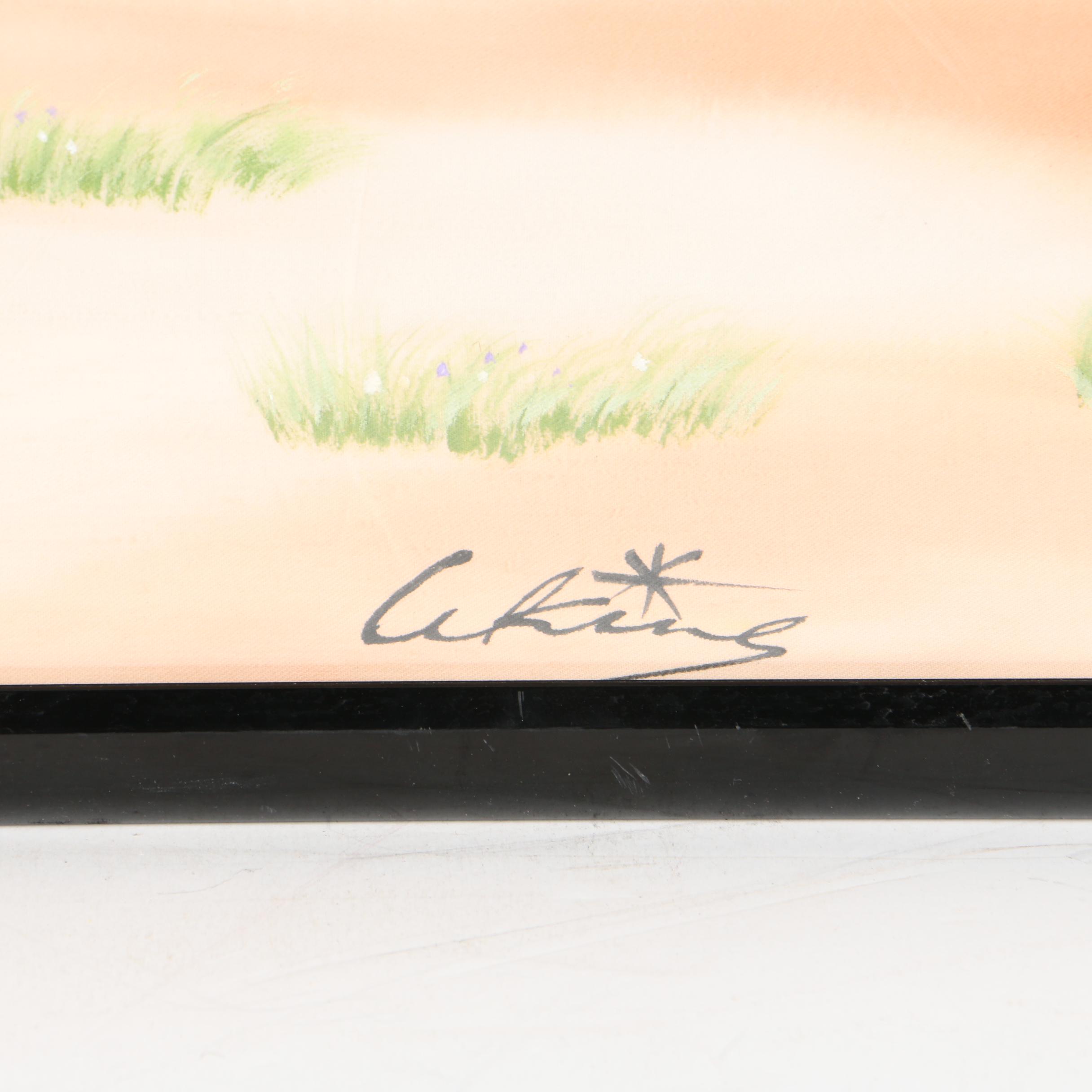 South East Asian Style Watercolor and Gouache on Silk Paintings