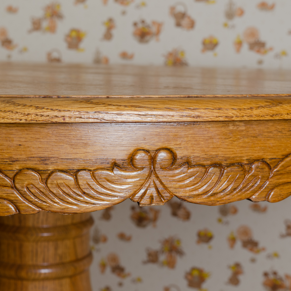 Oak Pedestal Table with Windsor Style Dining Chairs