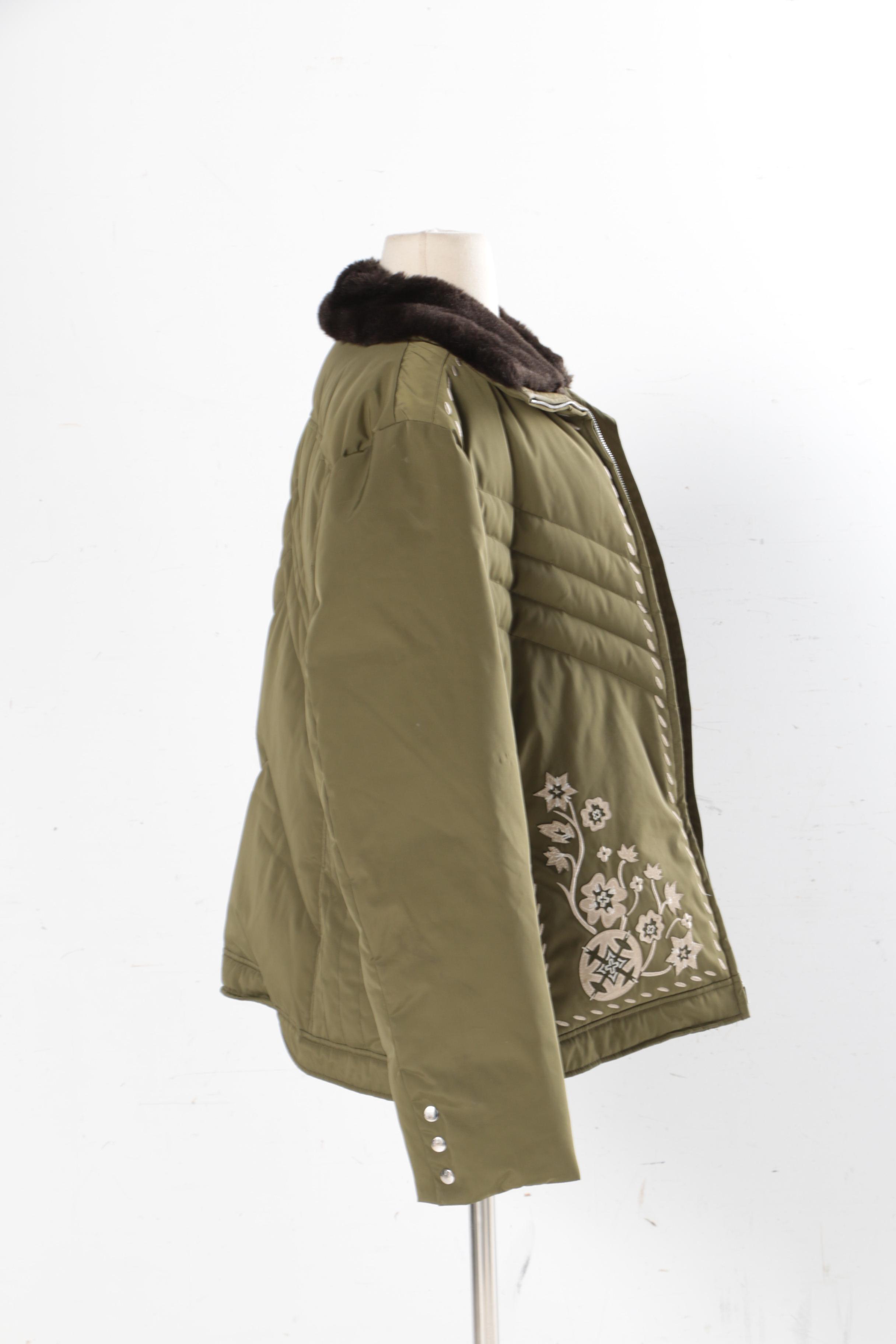 Women's Bogner Green Polyester Coat with Faux Fur Collar