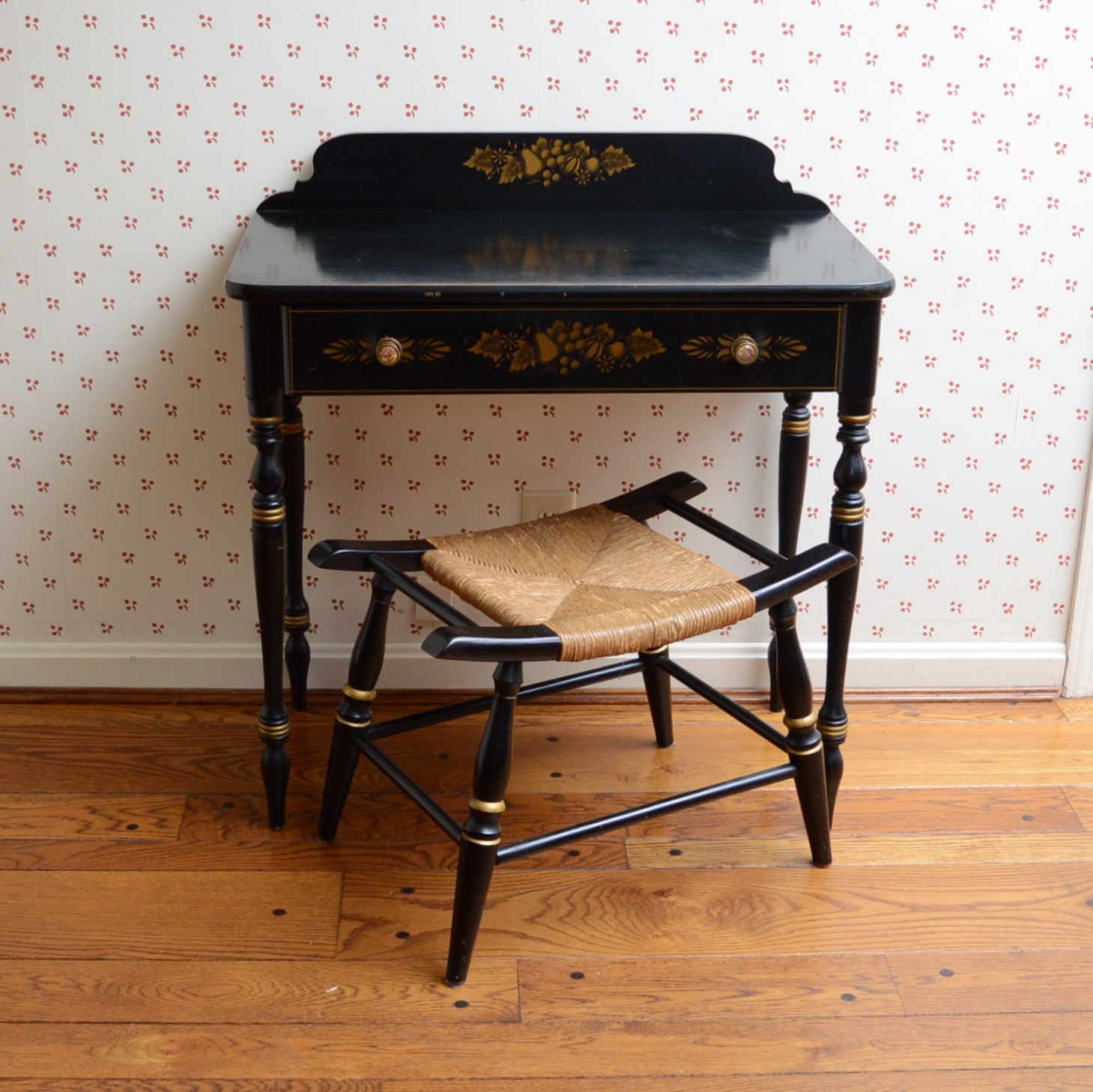 Vintage Hitchcock Style Writing Desk and Stool