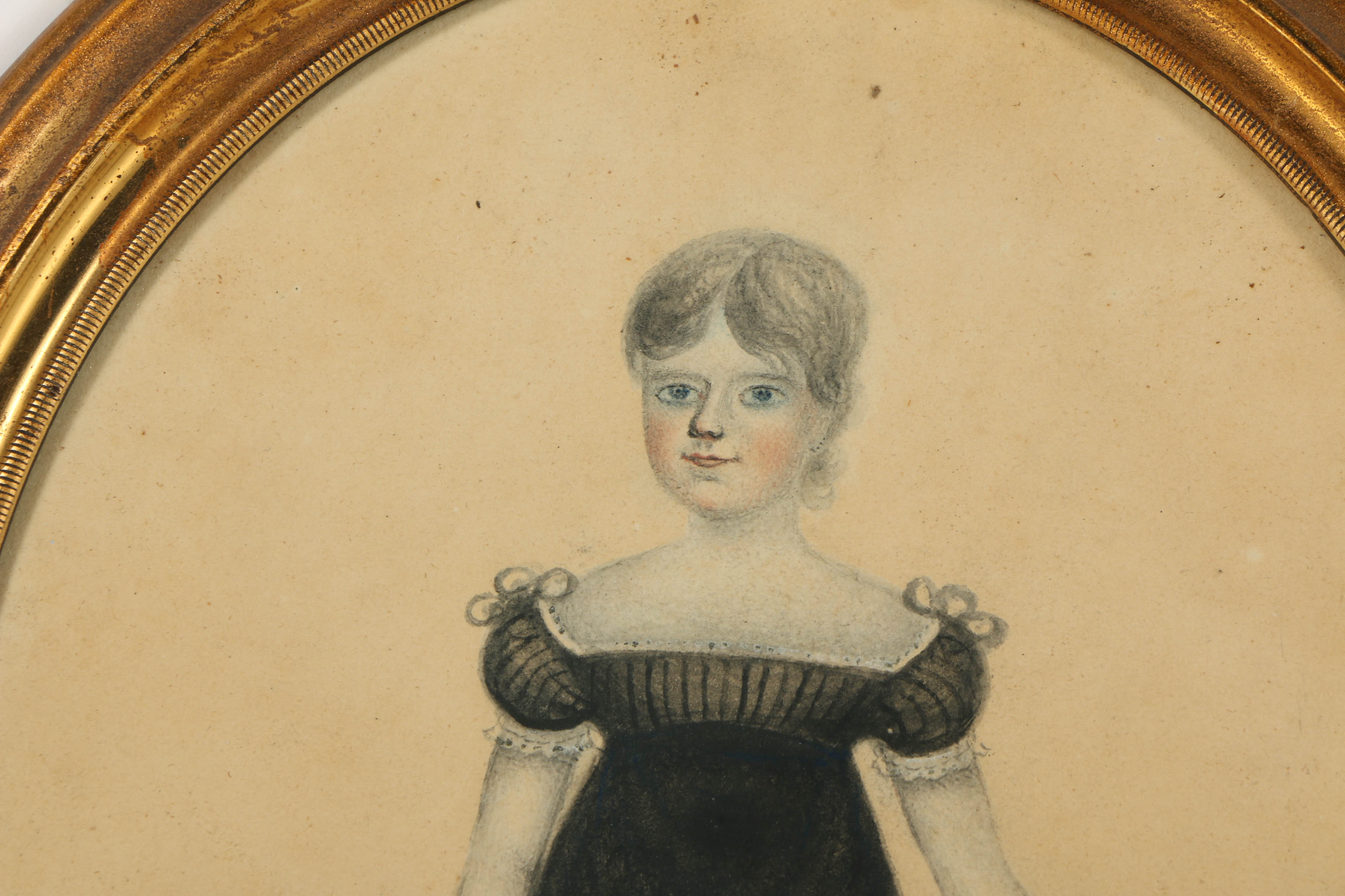 Pair of 19th-Century Gouache Folk Art Portraits on Paper