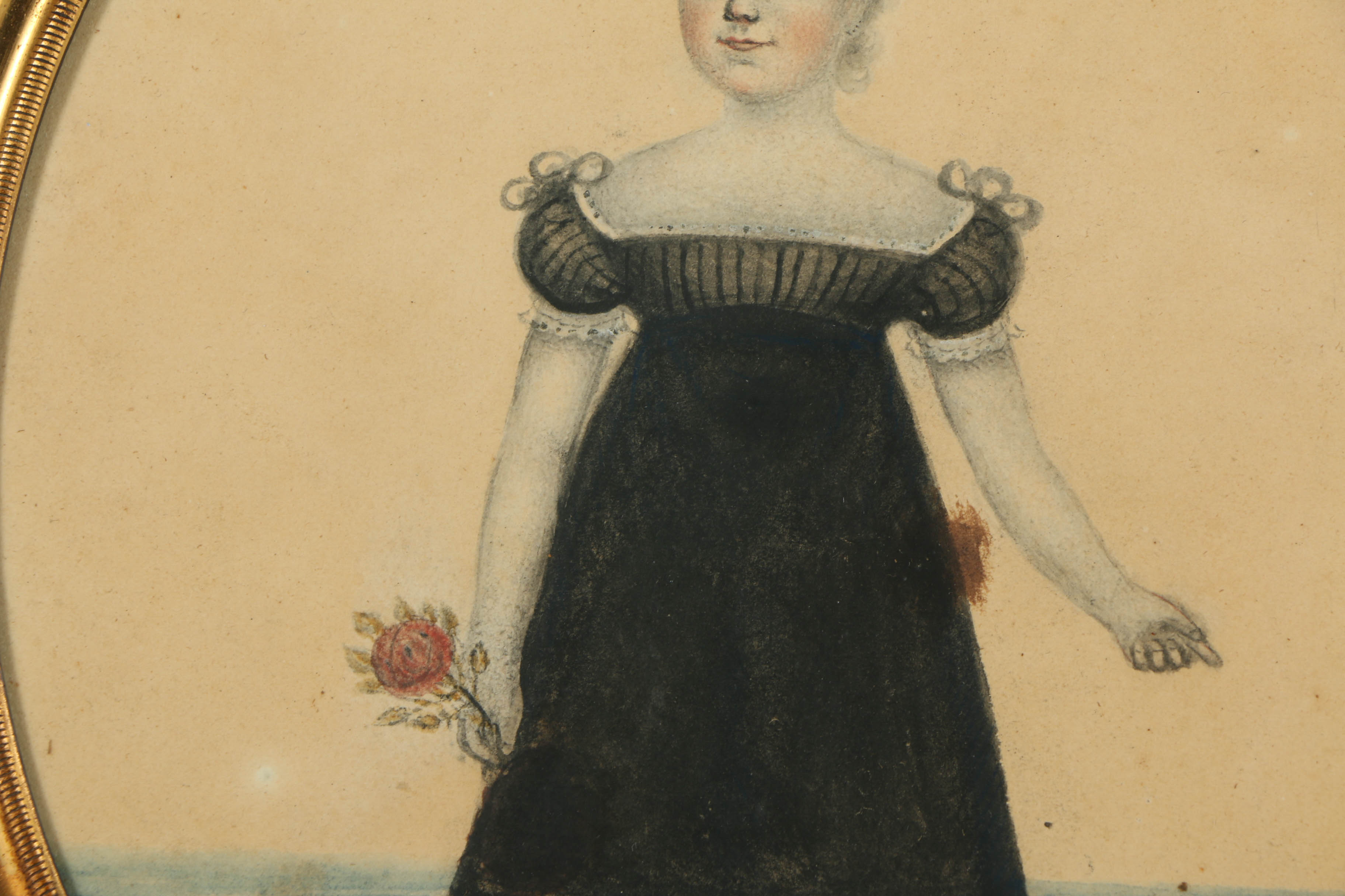 Pair of 19th-Century Gouache Folk Art Portraits on Paper