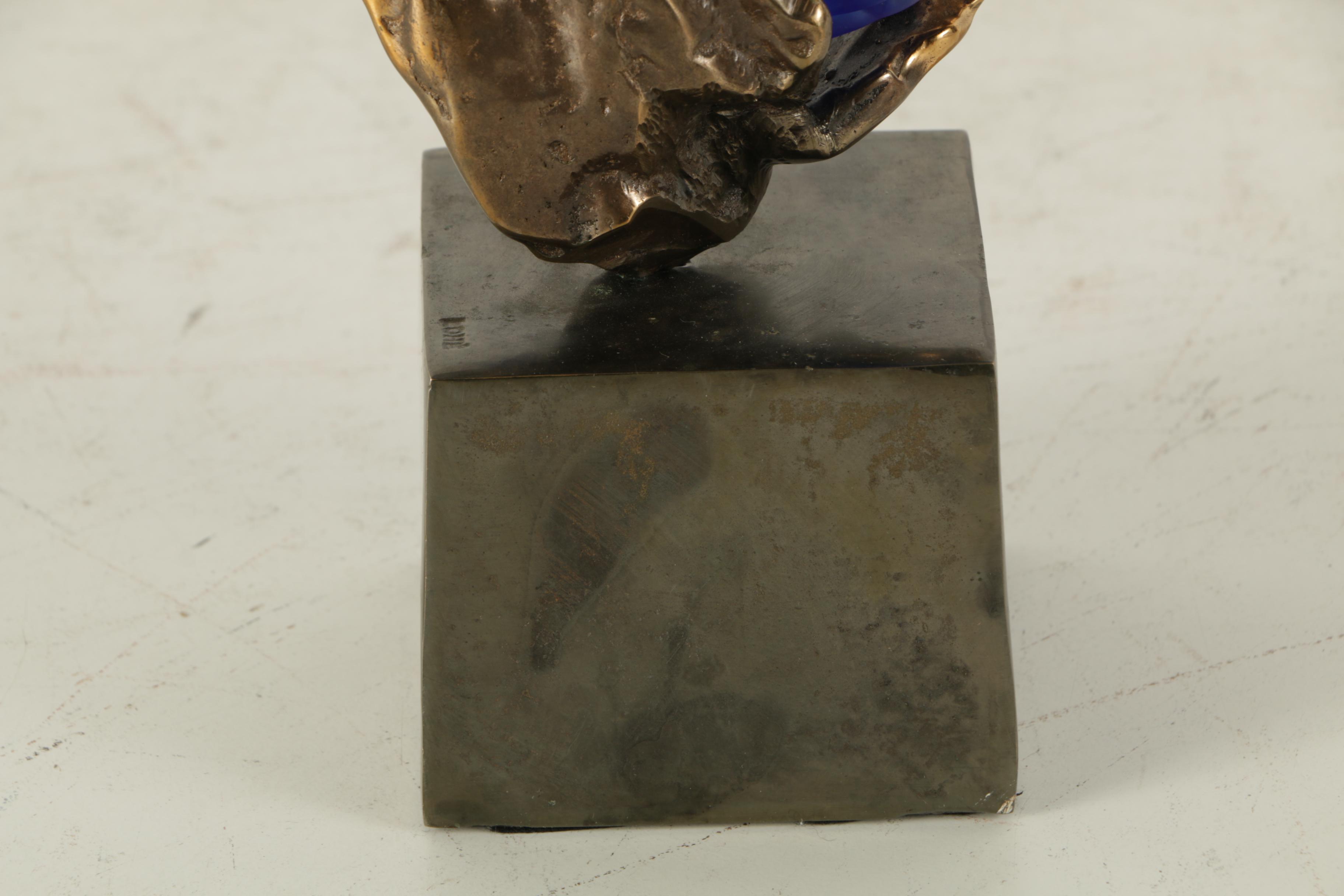 Yves Lohe Bronze and Glass Sculpture of a Bust