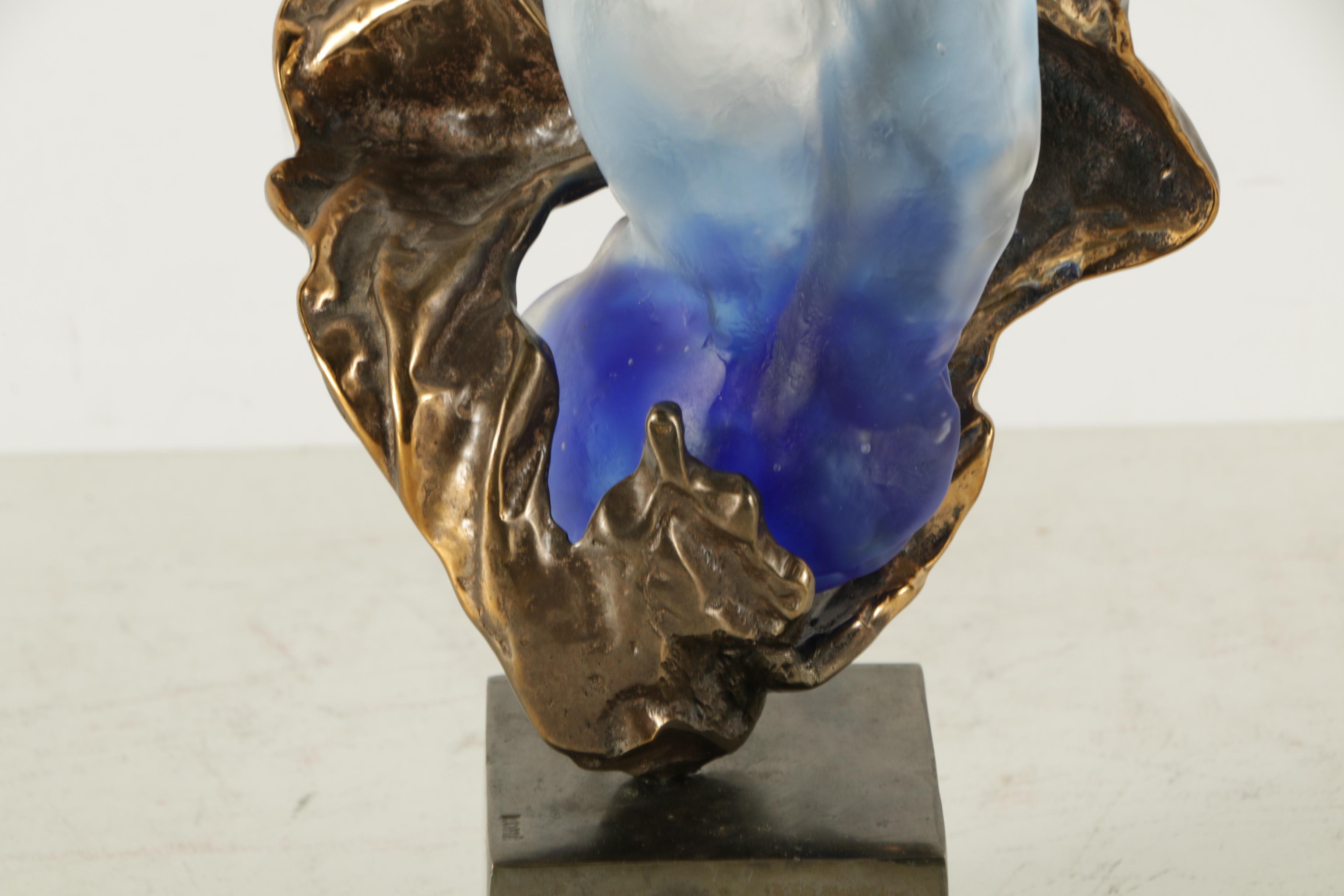Yves Lohe Bronze and Glass Sculpture of a Bust