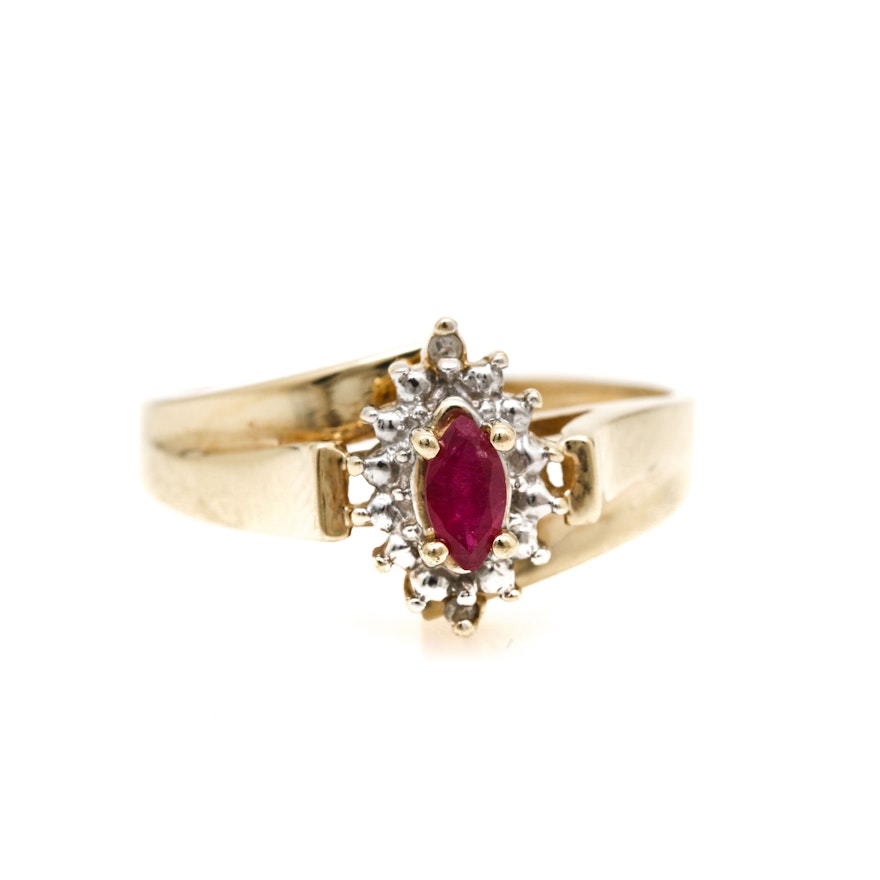 10K Yellow Gold Ruby and Diamond Ring