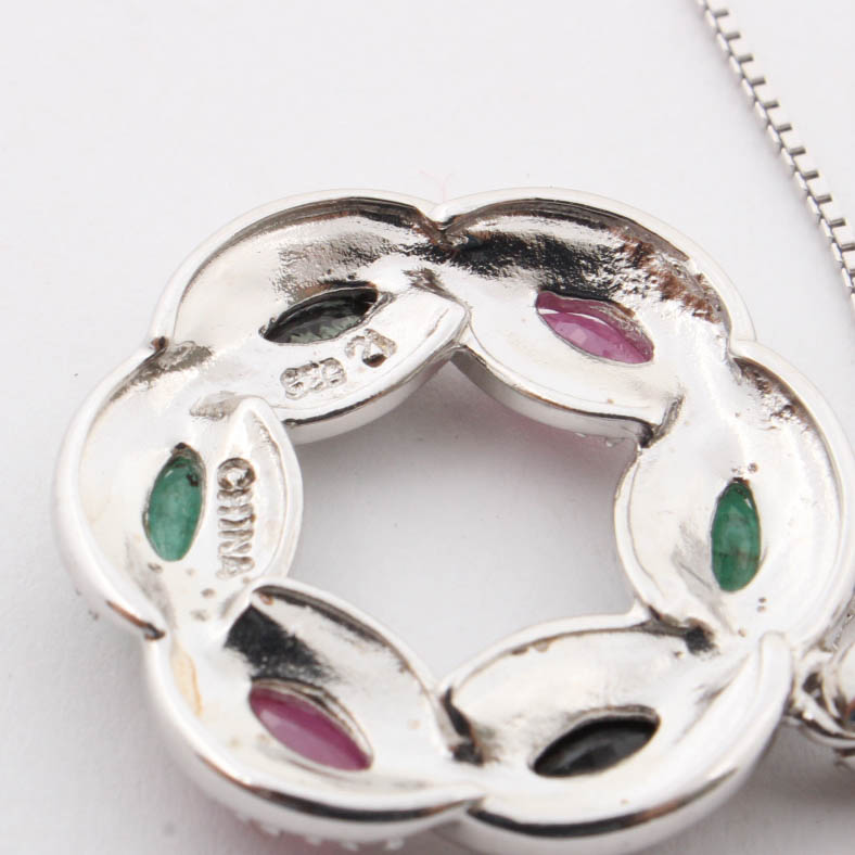 Sterling Silver Natural Gemstone Pendant Necklace