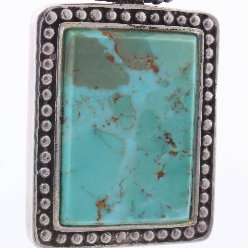 Silver Tone Beaded Imitation Turquoise Pendant