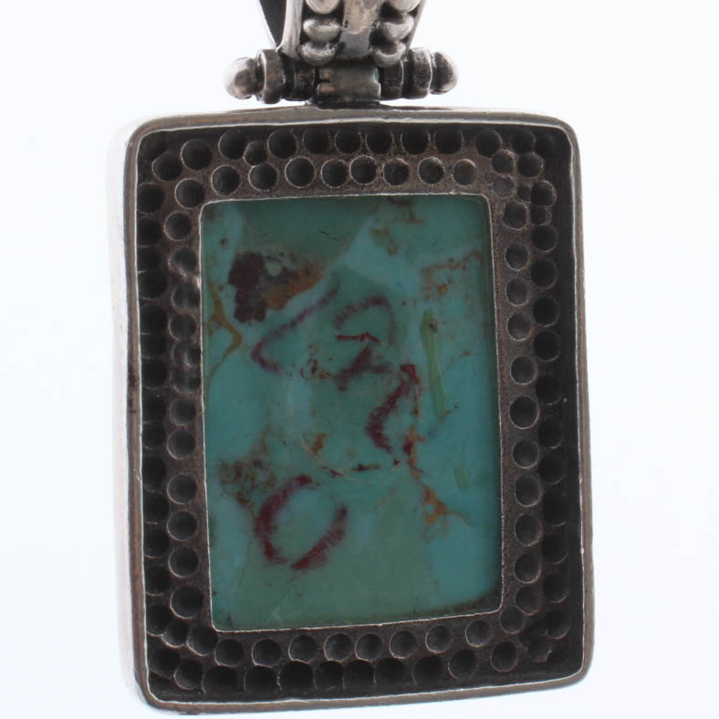 Silver Tone Beaded Imitation Turquoise Pendant
