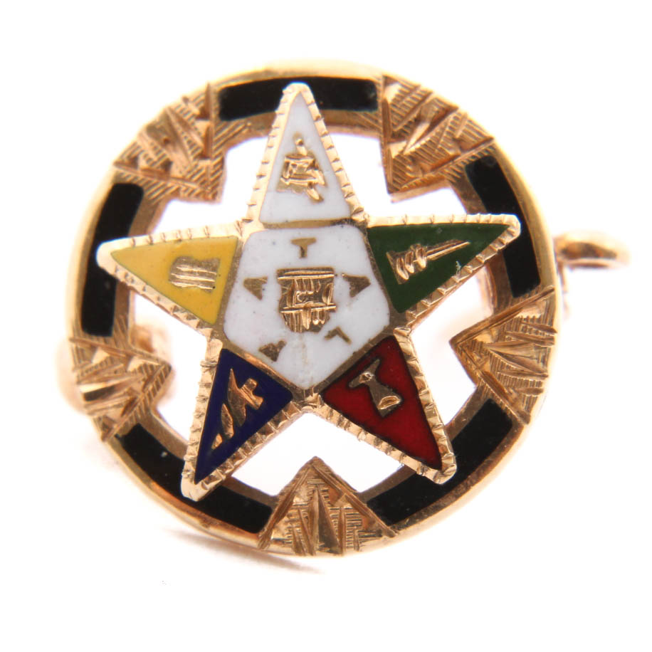 14K Yellow Gold Order of the Eastern Star Lapel Pin Pendant