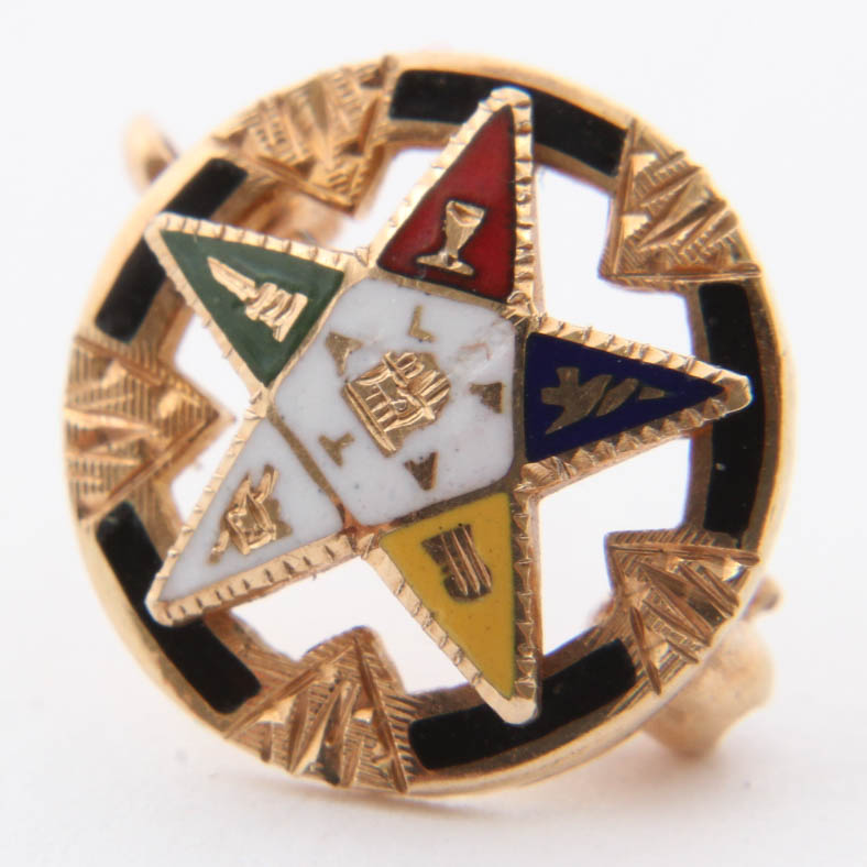 14K Yellow Gold Order of the Eastern Star Lapel Pin Pendant