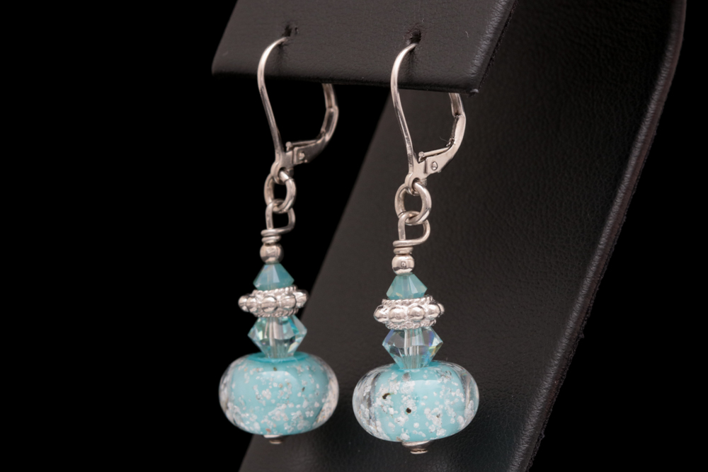 Sterling Silver, Crystal and Glass Bead Dangle Earrings