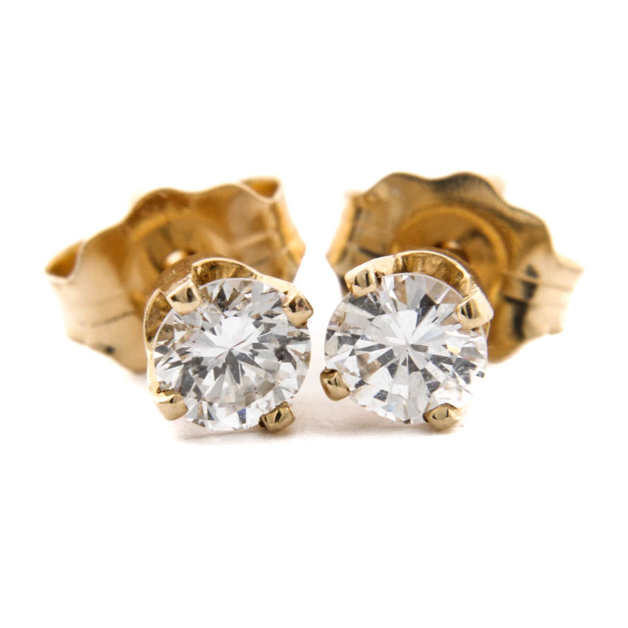 14K Yellow Gold Diamond Post Earrings