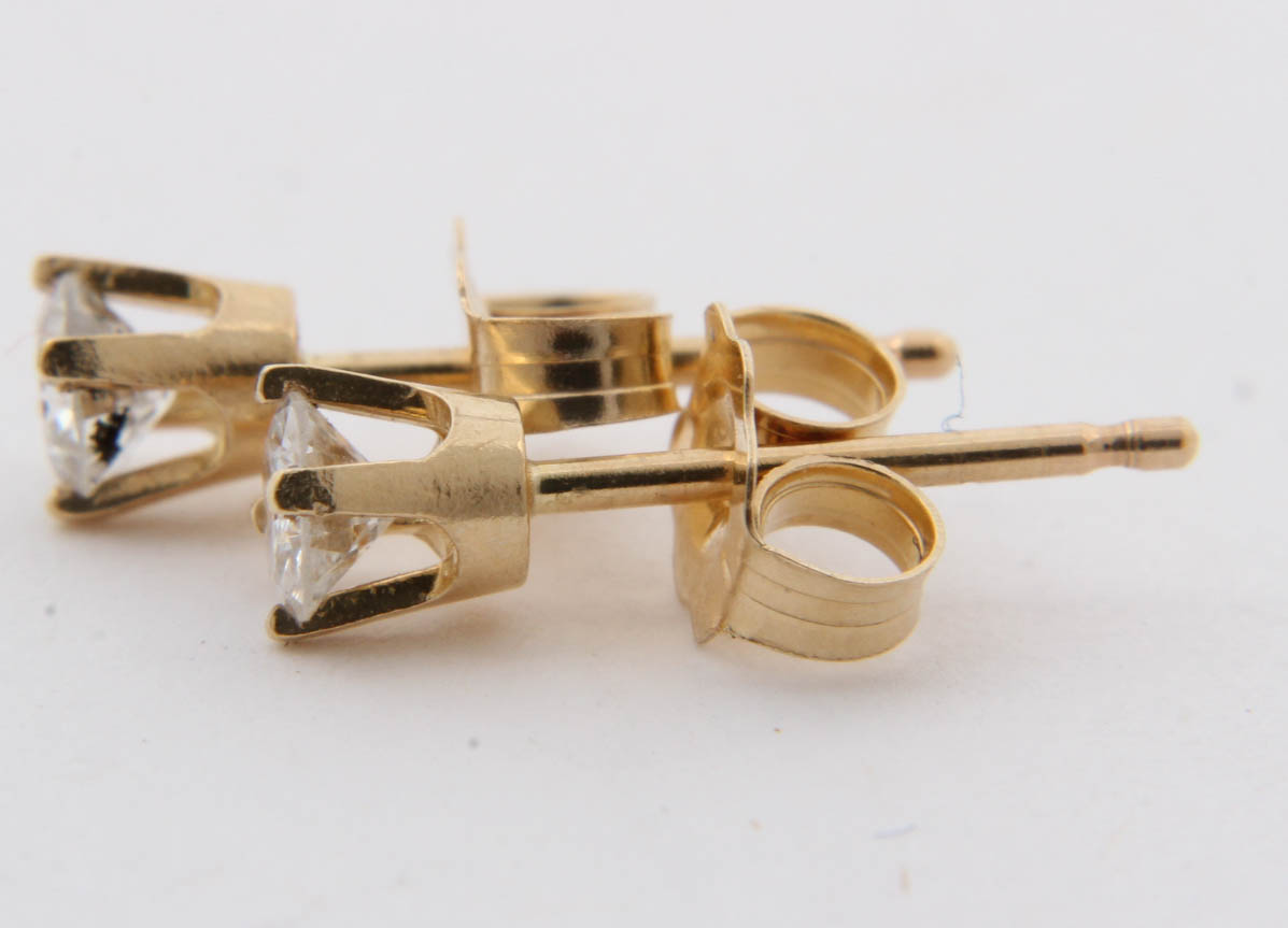 14K Yellow Gold Diamond Post Earrings