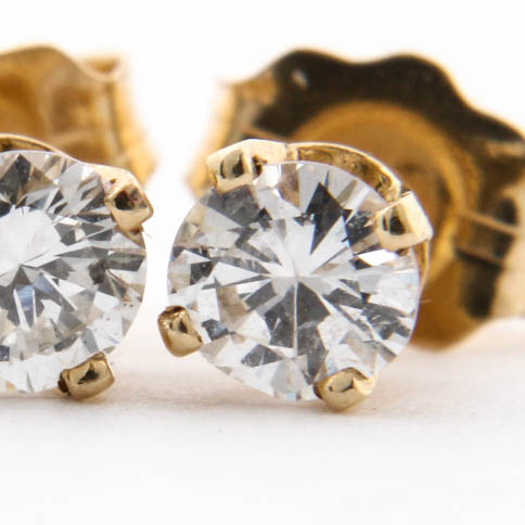 14K Yellow Gold Diamond Post Earrings