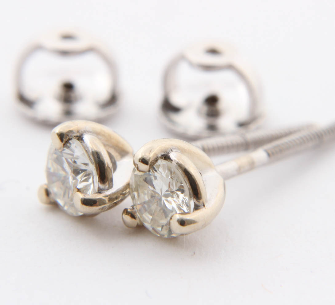 14K White Gold Diamond Stud Earrings