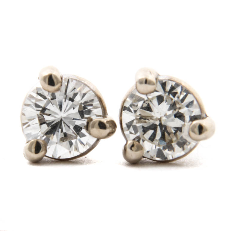 14K White Gold Diamond Stud Earrings