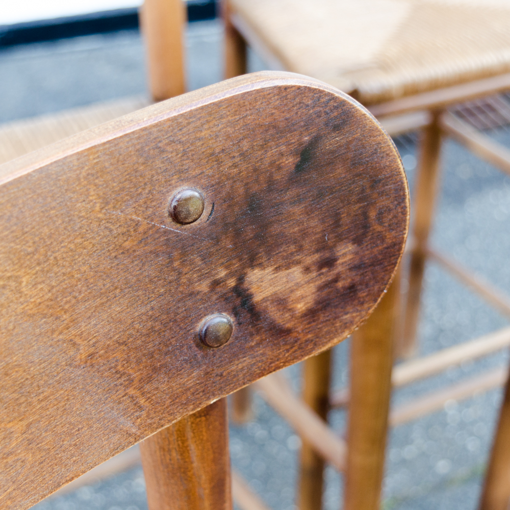Set of Rush Seat Wooden Bar Stools