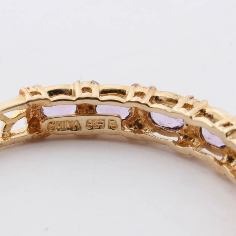 Gold Washed Sterling Silver Natural Amethyst Hoop Earrings