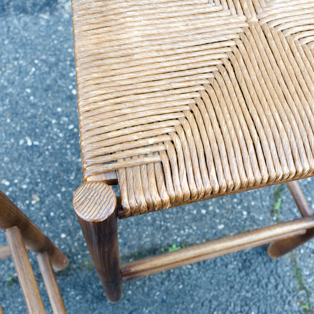 Set of Rush Seat Wooden Bar Stools