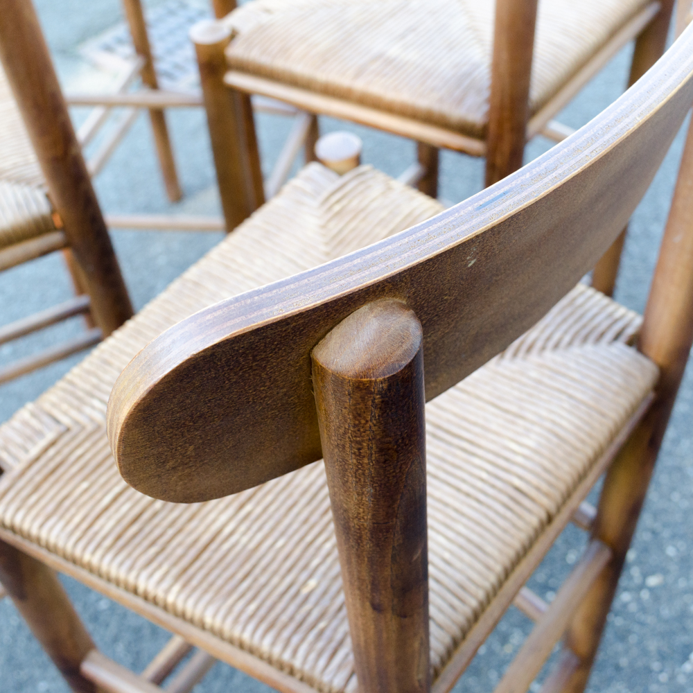 Set of Rush Seat Wooden Bar Stools