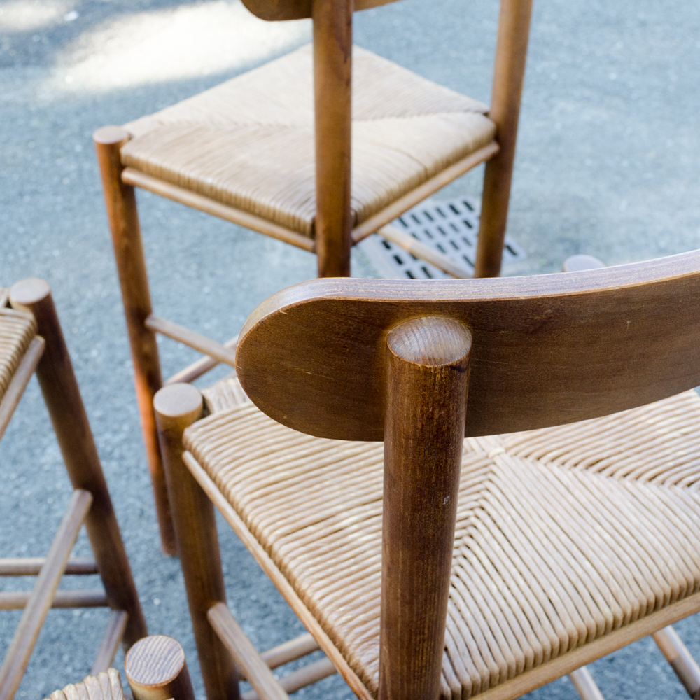 Set of Rush Seat Wooden Bar Stools
