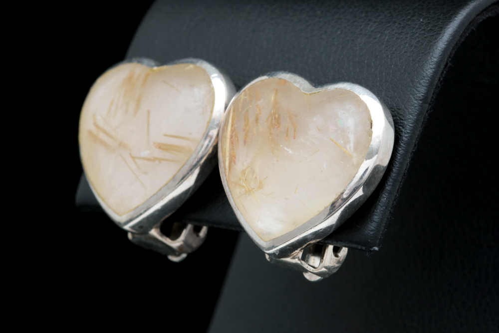 Sterling Silver and Rutilated Quartz Heart Earrings