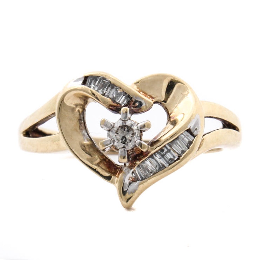 10K Yellow Gold Diamond Heart Ring