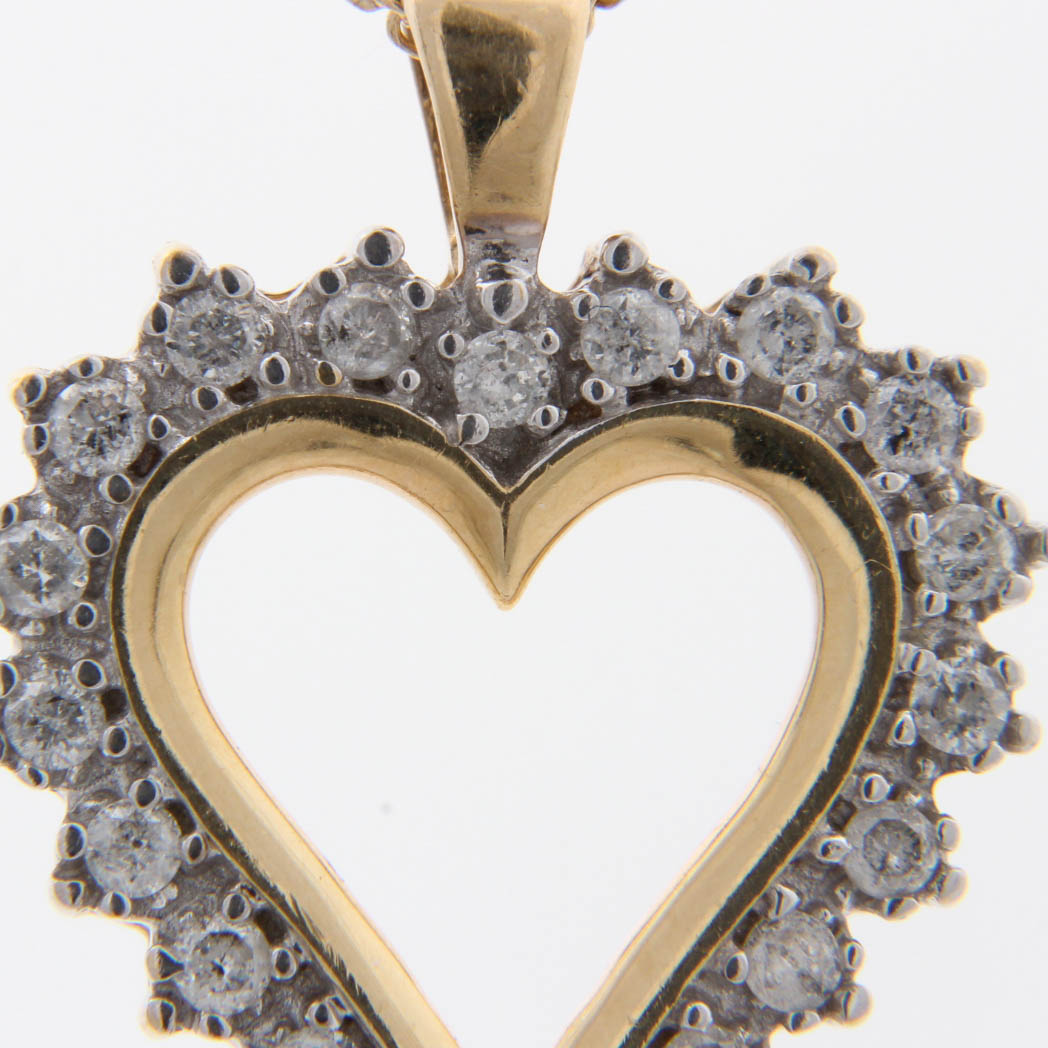 10K Yellow Gold Diamond Heart Shaped Pendant Necklace