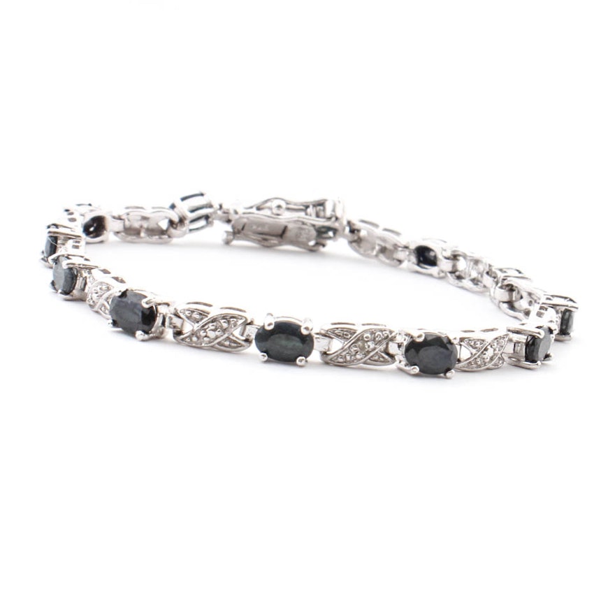 Sterling Silver Natural Sapphire & Diamond Bracelet