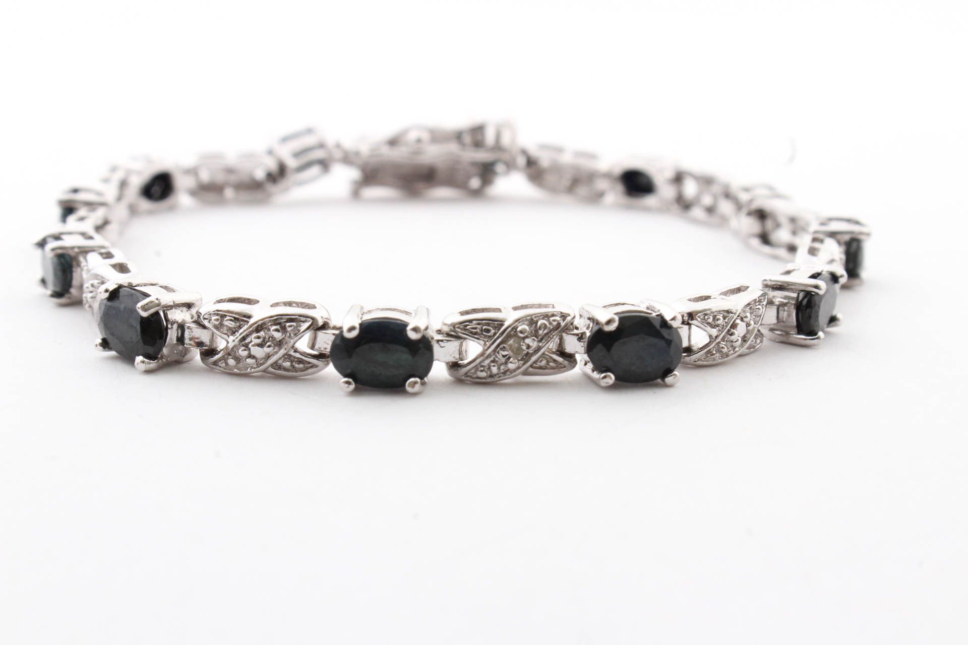 Sterling Silver Natural Sapphire & Diamond Bracelet