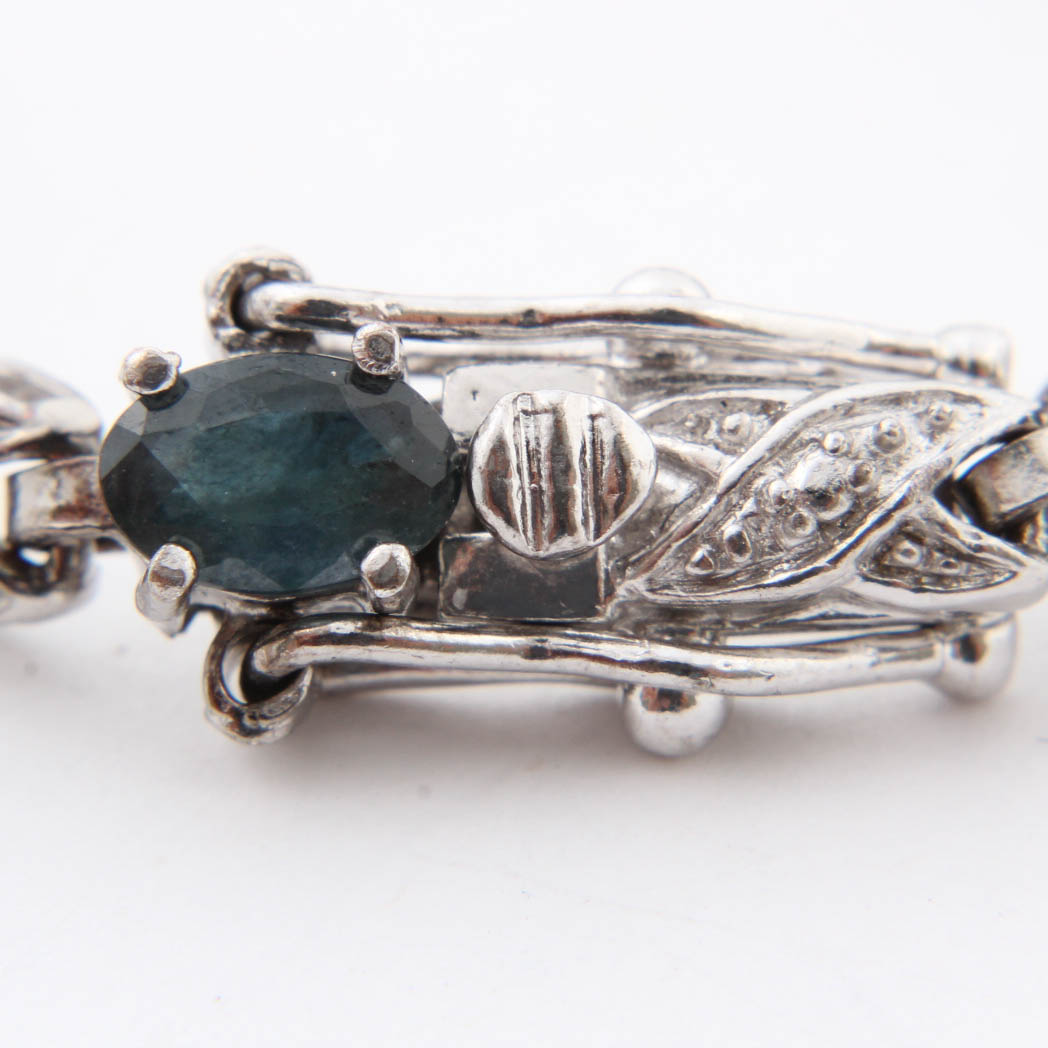 Sterling Silver Natural Sapphire & Diamond Bracelet