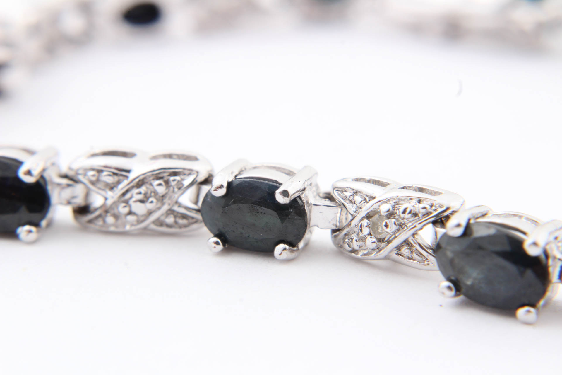 Sterling Silver Natural Sapphire & Diamond Bracelet
