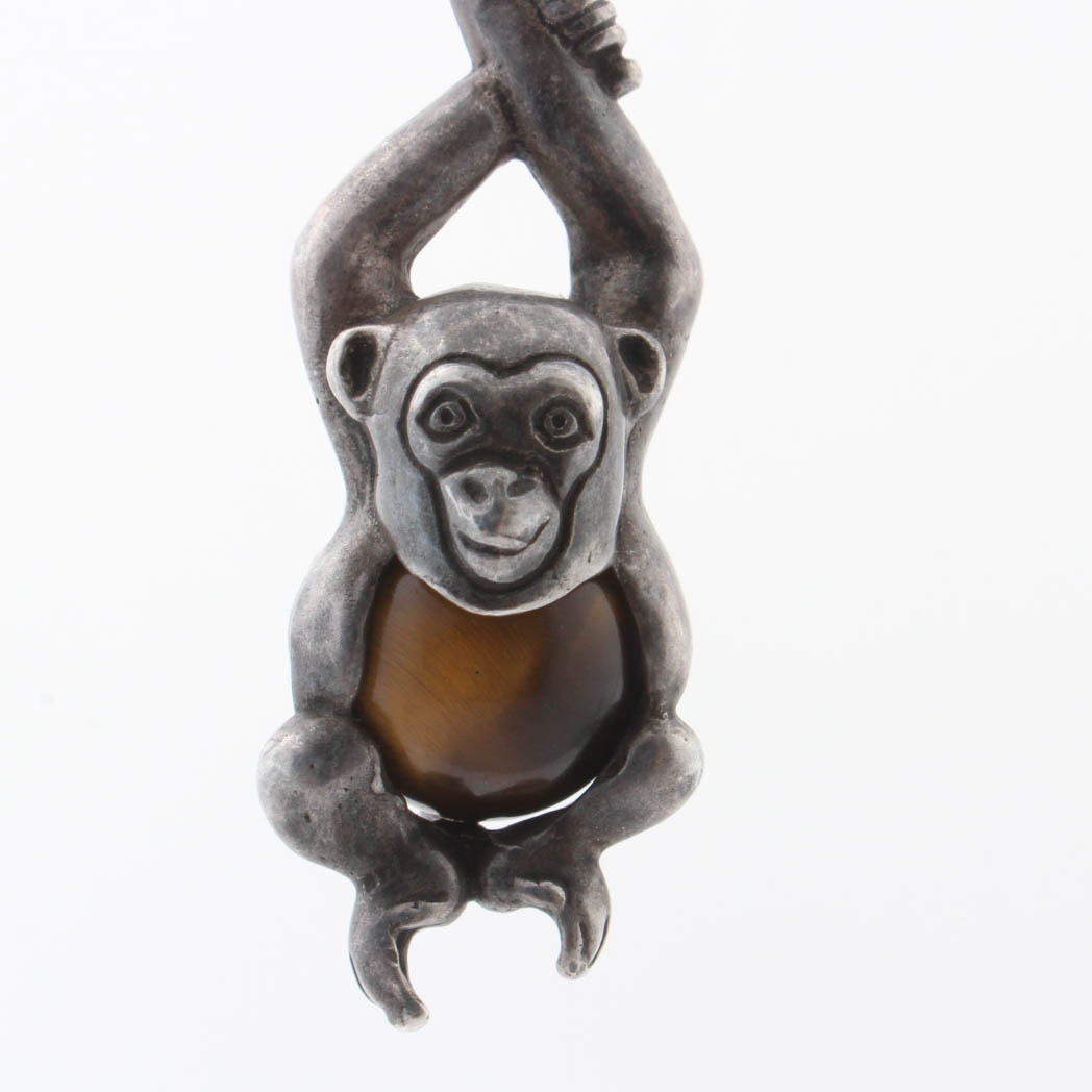 Sterling Silver Monkey Pendant with Bead